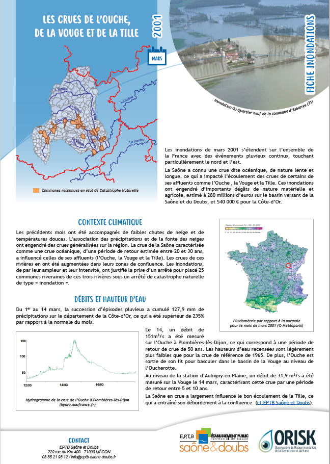 Fiches synthèse des crues de l'Ouche, de la Vouge et de la Tille
Mars 2001