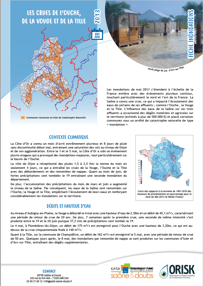 Fiches synthèse des crues de l'Ouche, de la Vouge et de la Tille
Mai et juin 2013