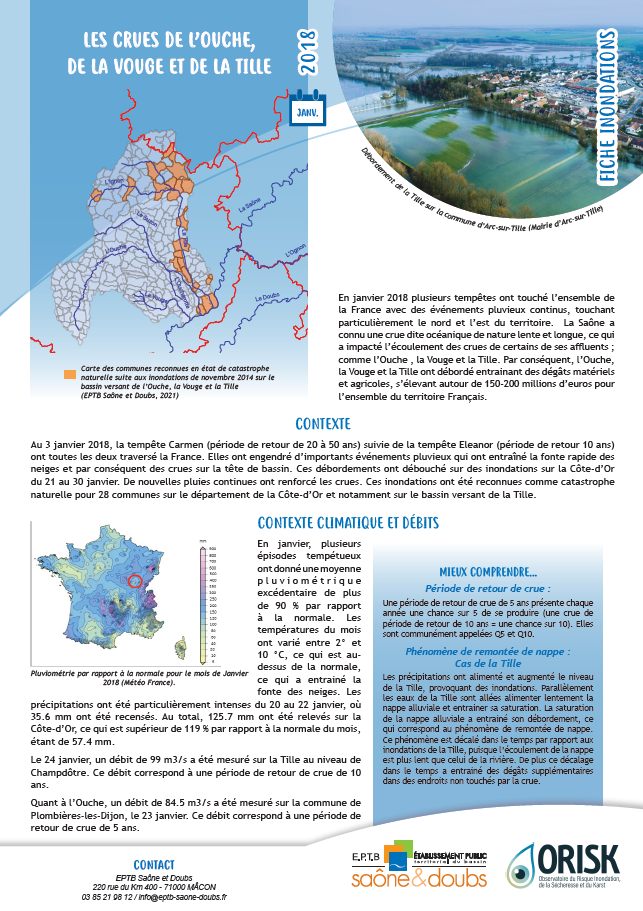 Fiches synthèse des crues de l'Ouche, de la Vouge et de la Tille
Janvier 2018