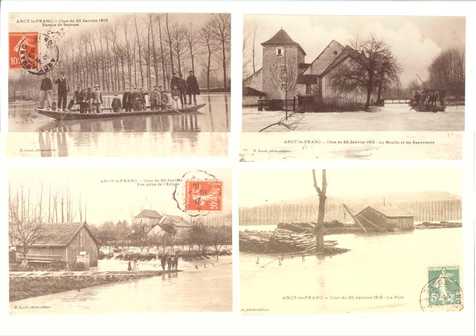 Crue de l'Armançon, en janvier 1910, à Ancy le Franc dans l'Yonne