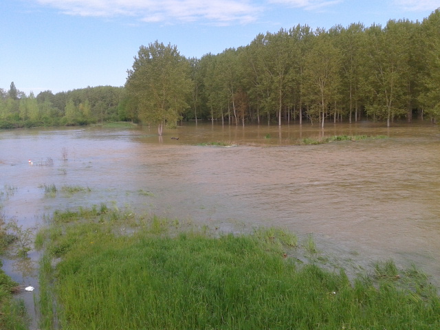 Crue du Serein, en mai 2013, à Beaumont, pont sur la RD 5, dans l'Yonne