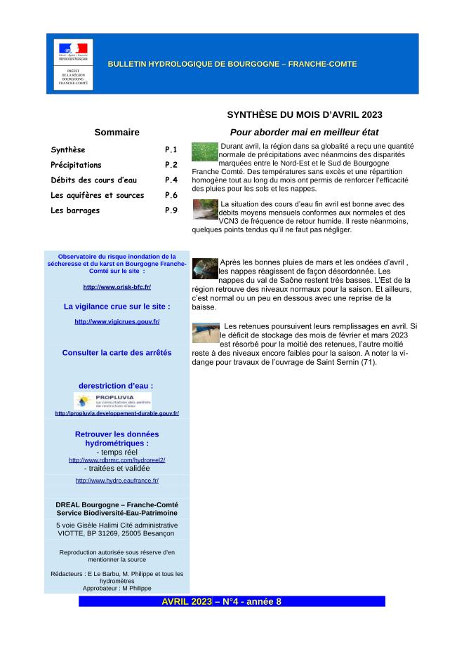 Bulletin hydrologique du mois d'avril 2023