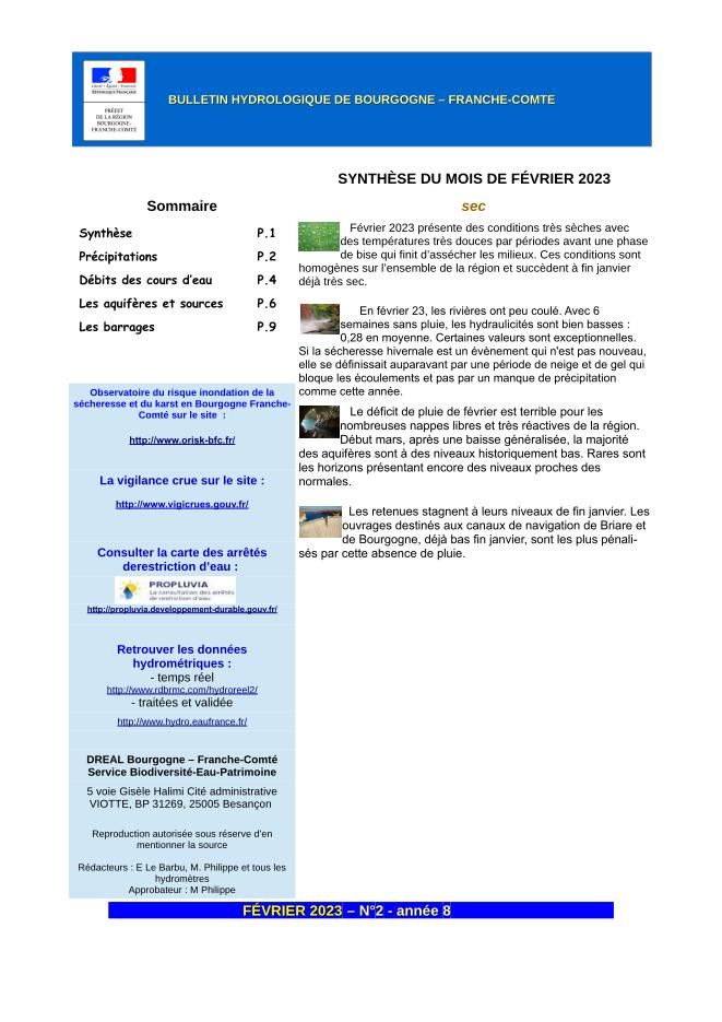 Bulletin hydrologique du mois de février 2023