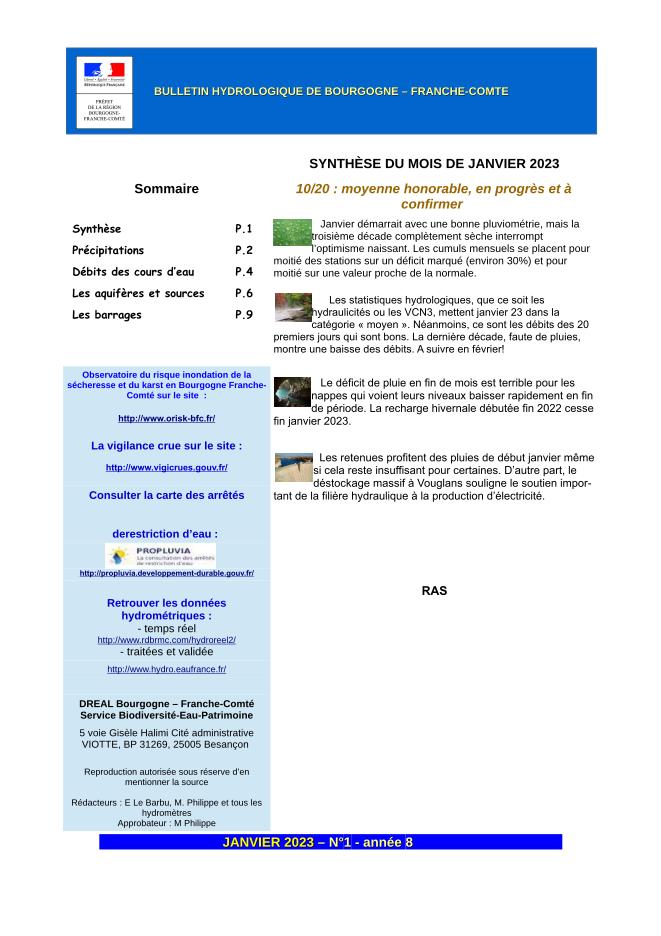 Bulletin hydrologique du mois de janvier 2023