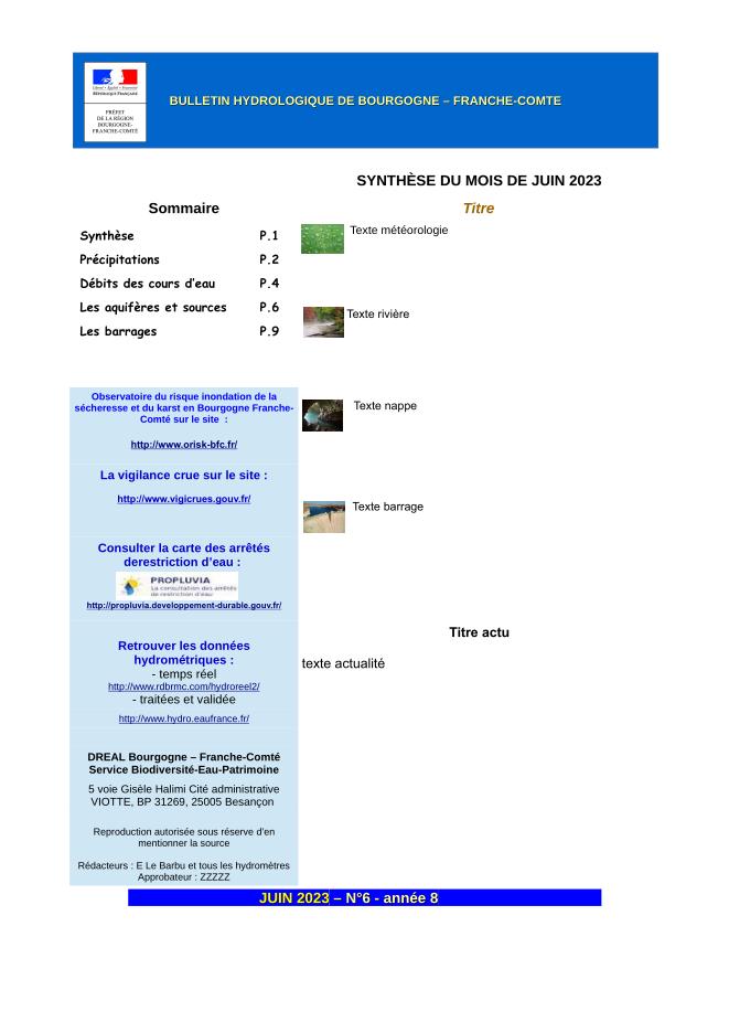 Bulletin hydrologique du mois de juin 2023