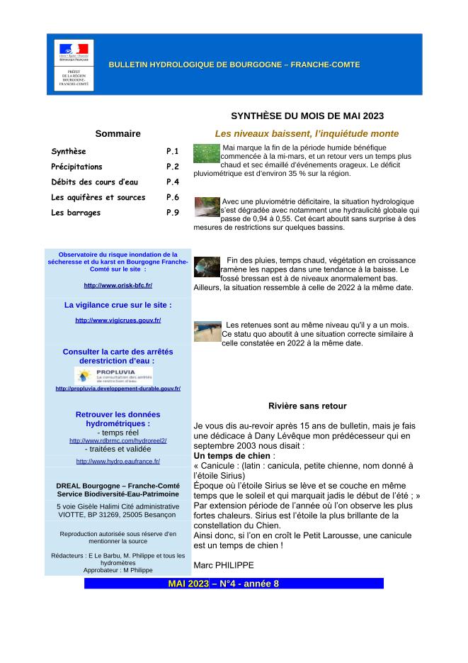 Bulletin hydrologique du mois de mai 2023