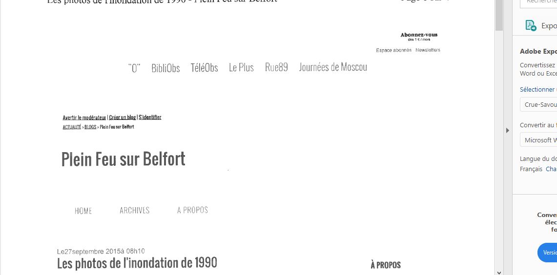 Un article qui résume l'inondation qui a frappé Belfort en 1990