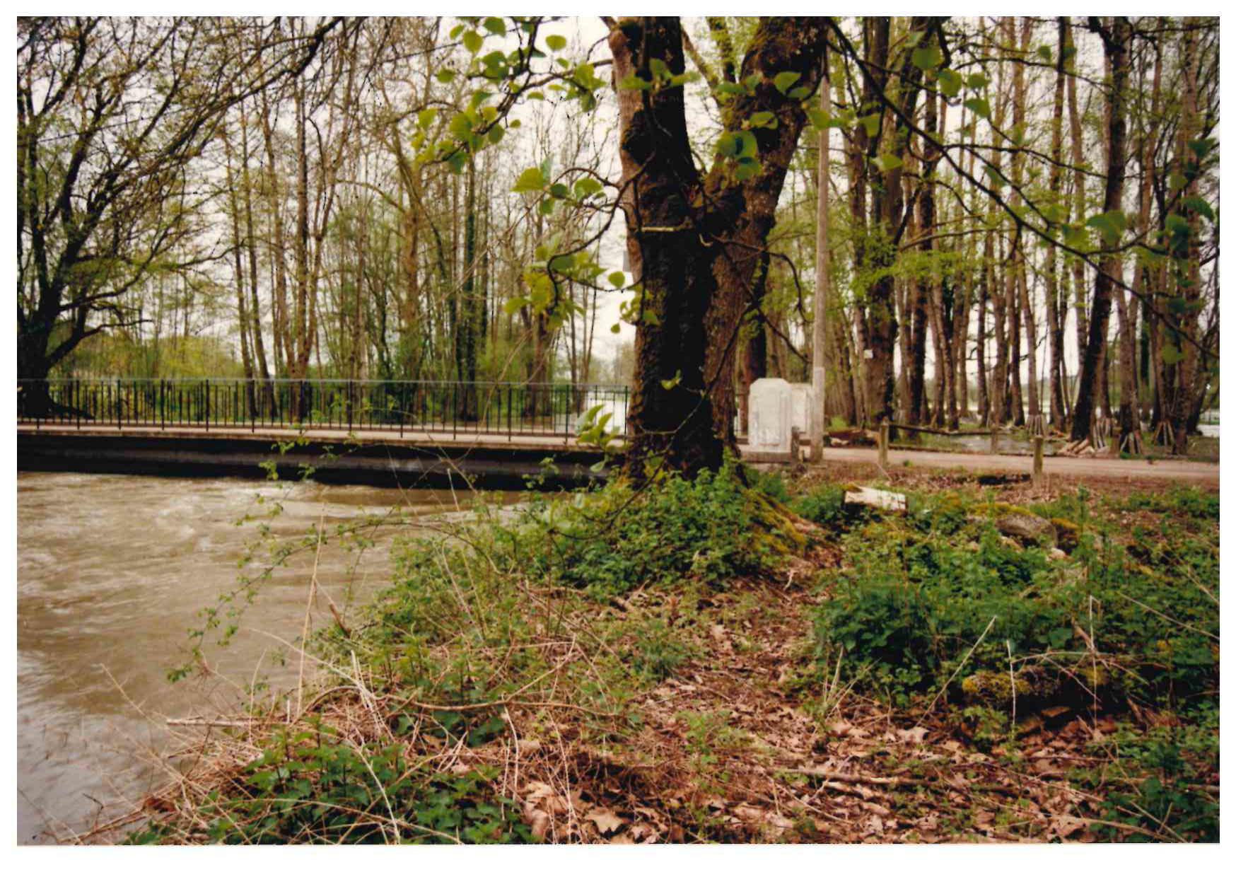 Crue de la Seine, en avril 1998, à Charrey sur Seine, pont sur la Seine, en Côte d'Or