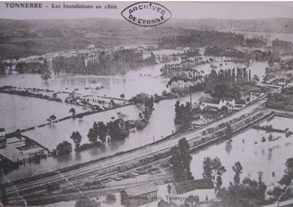 Crue de l'Armançon, en septembre 1866, à Tonnerre dans l'Yonne