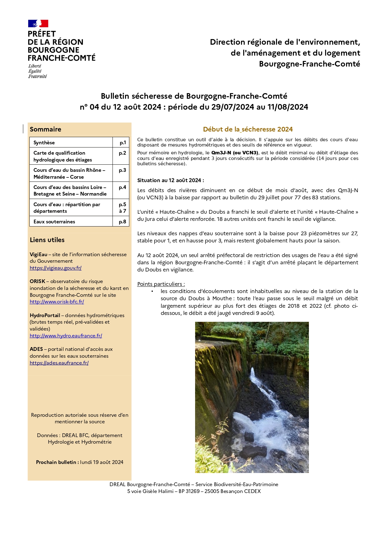 Bulletin sécheresse de Bourgogne-Franche-Comté n°4 du 12 août 2024 : période du 29/07/2024 au 11/08/2024