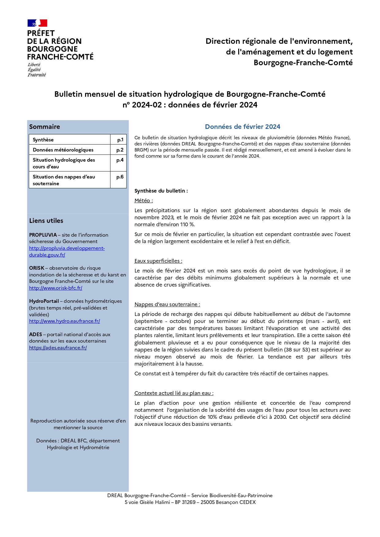 Bulletin hydrologique du mois de février 2024