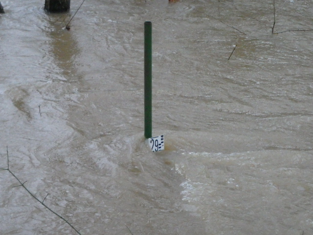 Crue de la Bourbince, en janvier 2018, à Blanzy, vers le stade, en Saône et Loire