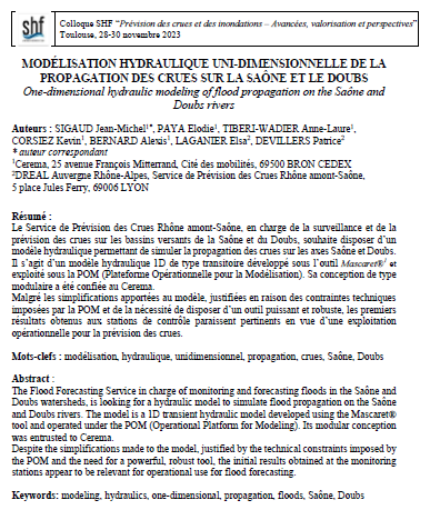 Article élaboré dans le cadre du colloque de la société hydrotechnique de France sur la prévision des crues et des inondations, des 28 et 30 novembre 2023